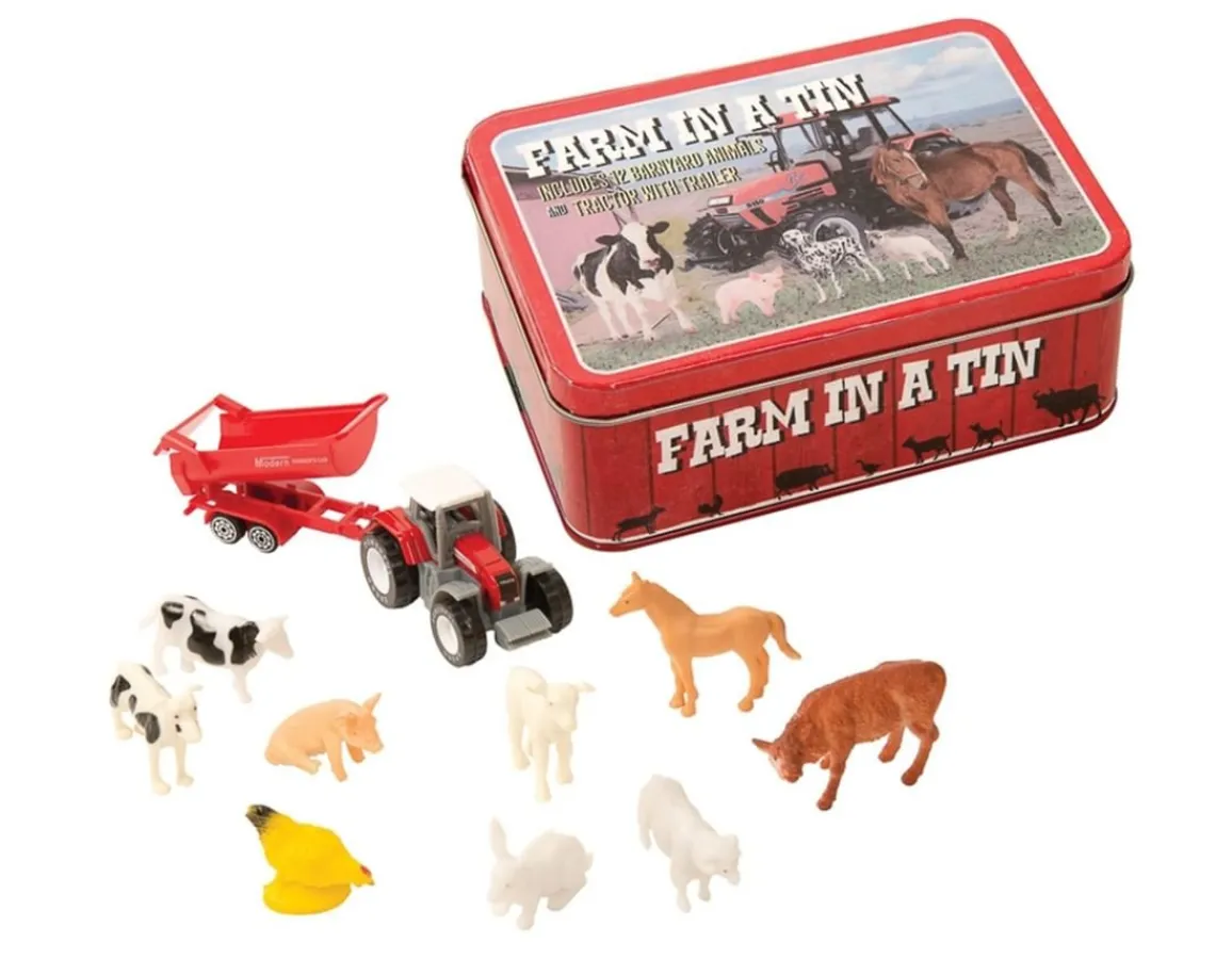 Clearance Funtime Gifts Farm in a Tin - 12 Mini Animals with Tractor
