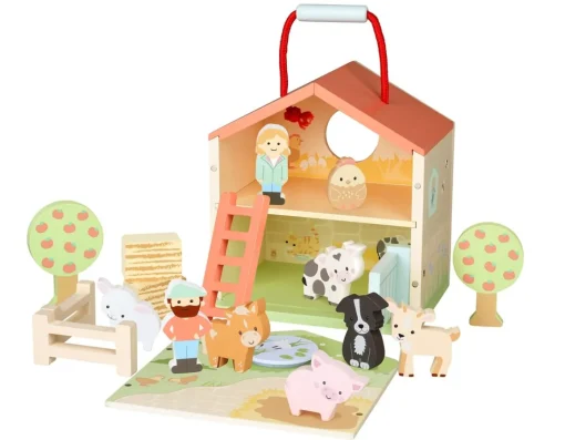 Best Orange Tree Toys Farmyard Play Set - 19 Wooden Pieces