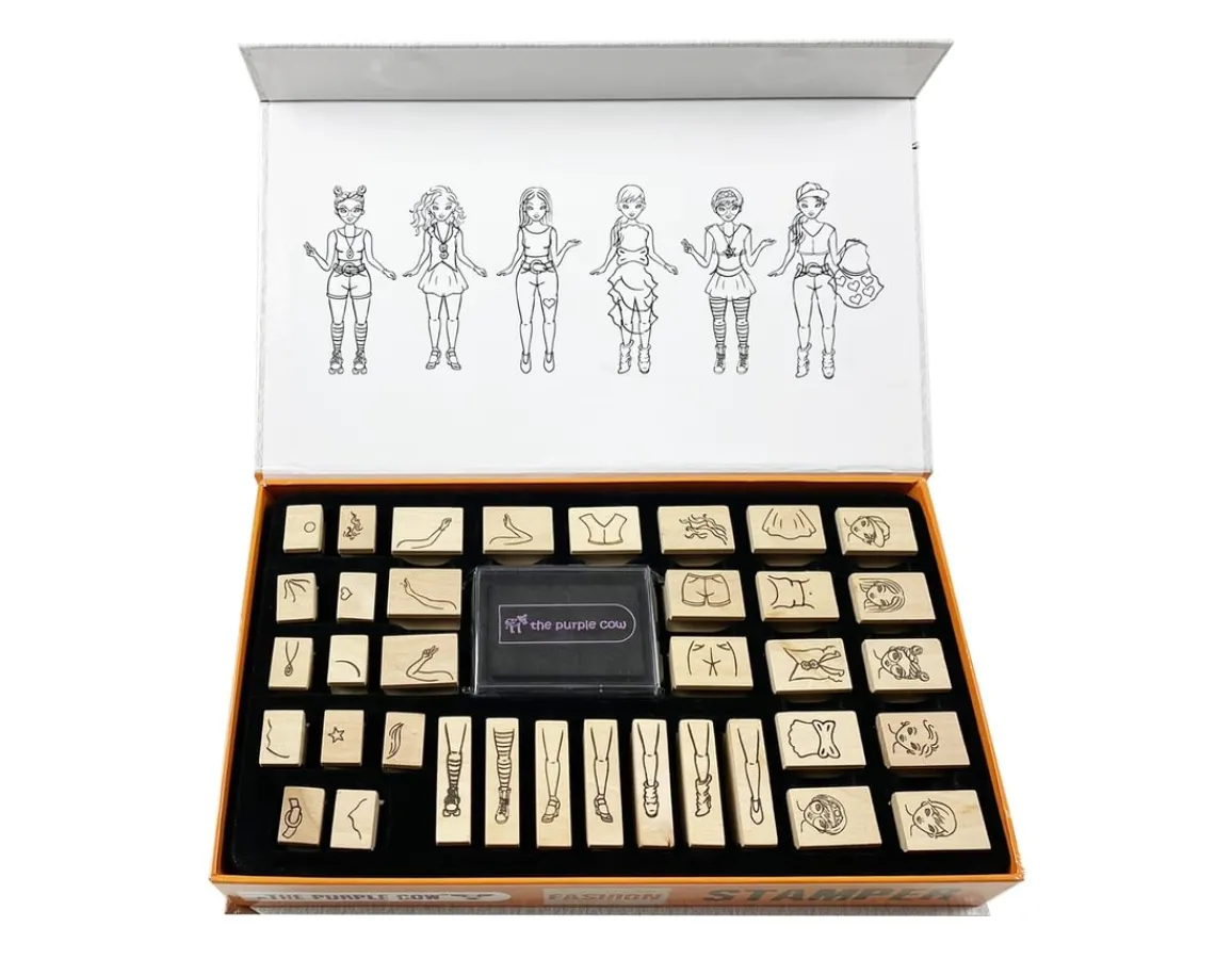 New The Purple Cow Fashion Stamper Set - 36 Wooden Stamps