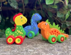 Clearance Orange Tree Toys First Dinosaurs - Wooden Push-Alongs