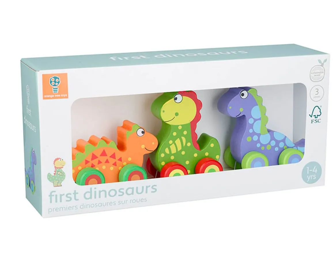 Clearance Orange Tree Toys First Dinosaurs - Wooden Push-Alongs