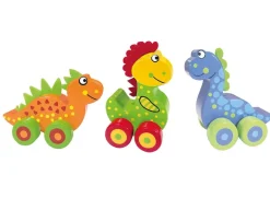 Clearance Orange Tree Toys First Dinosaurs - Wooden Push-Alongs