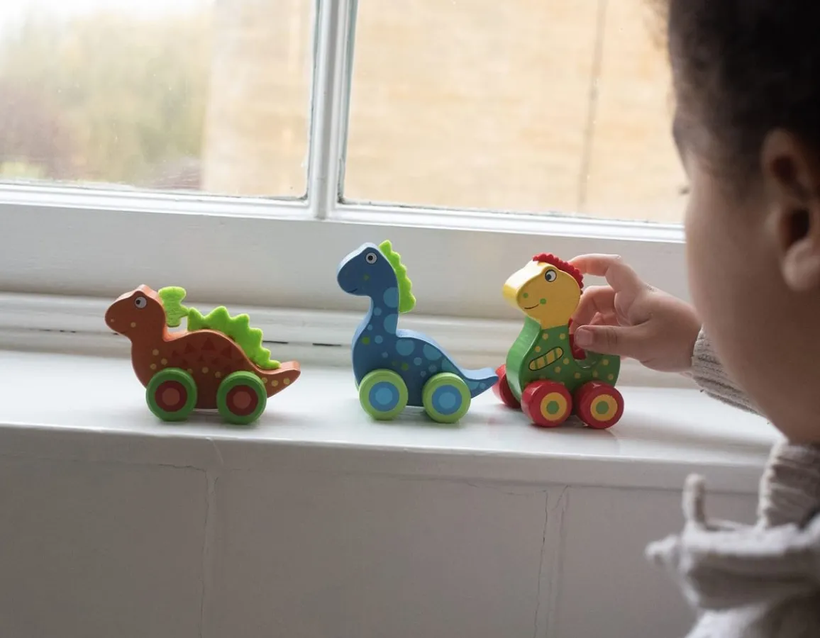 Clearance Orange Tree Toys First Dinosaurs - Wooden Push-Alongs