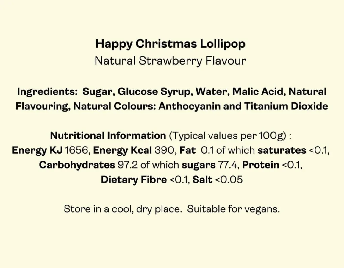 Clearance The Original Candy Co. Happy Christmas Lollipop - Yummy Strawberry