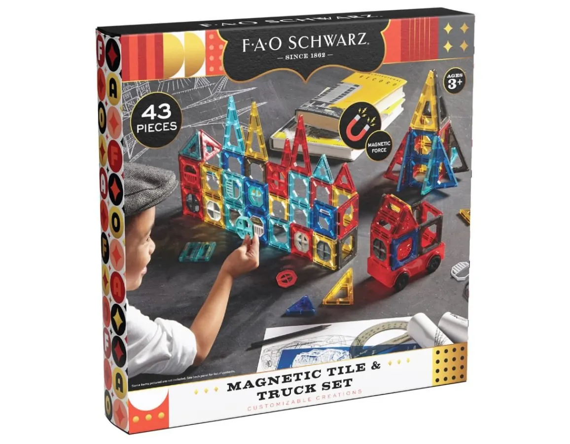 Discount FAO Schwarz Magnetic Tile and Truck Set - 43 Pieces