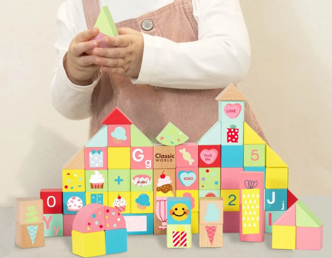 Discount Classic World Sweet Cube Blocks - 68 Wooden Pieces