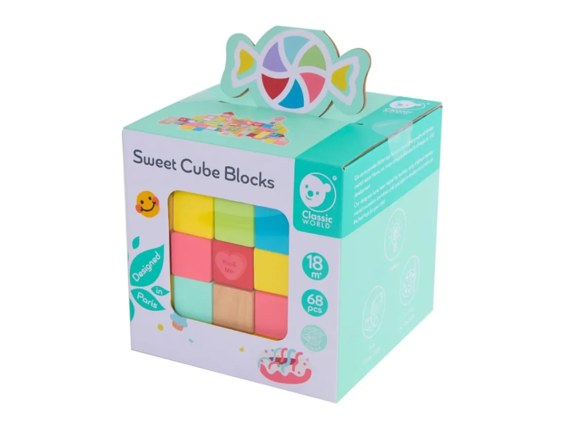 Discount Classic World Sweet Cube Blocks - 68 Wooden Pieces