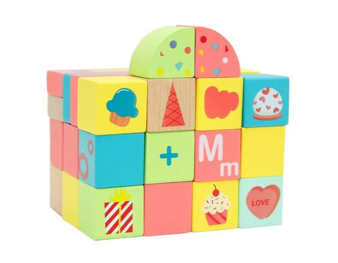 Discount Classic World Sweet Cube Blocks - 68 Wooden Pieces
