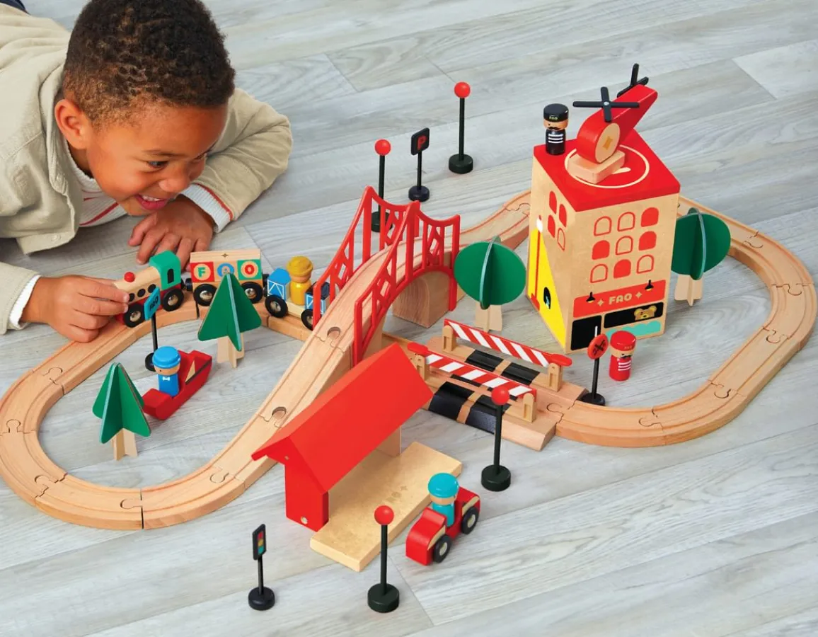 New FAO Schwarz Train Town - 51 Piece Wooden Building Set