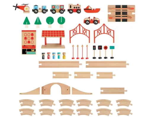 New FAO Schwarz Train Town - 51 Piece Wooden Building Set