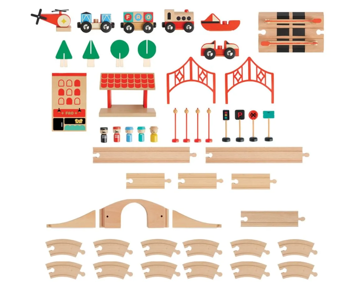 New FAO Schwarz Train Town - 51 Piece Wooden Building Set