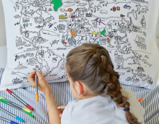 Online Eat Sleep Doodle World Map Pillowcase - Doodle Your Own