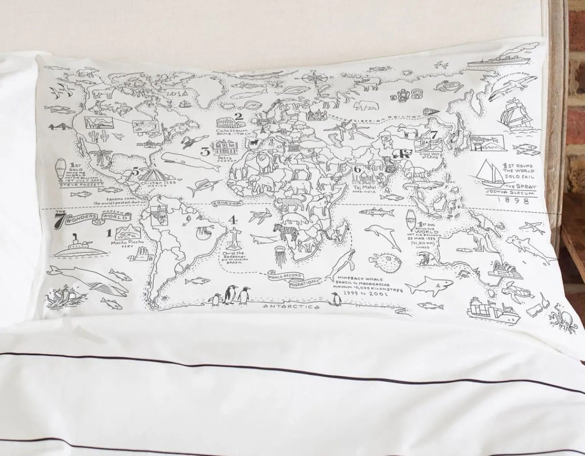 Online Eat Sleep Doodle World Map Pillowcase - Doodle Your Own