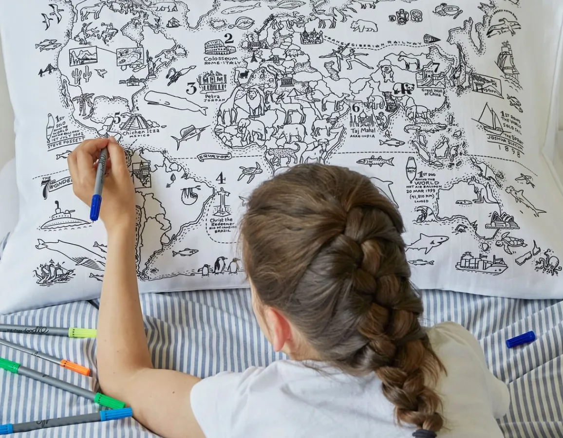Online Eat Sleep Doodle World Map Pillowcase - Doodle Your Own